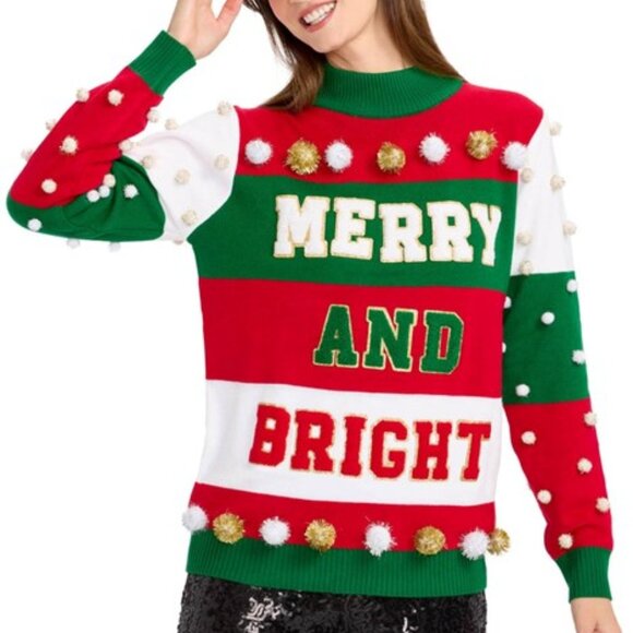 NWT, $70, TIPSY ELVES "Merry and Bright" Holiday Christmas Sweater - M - Picture 1 of 4